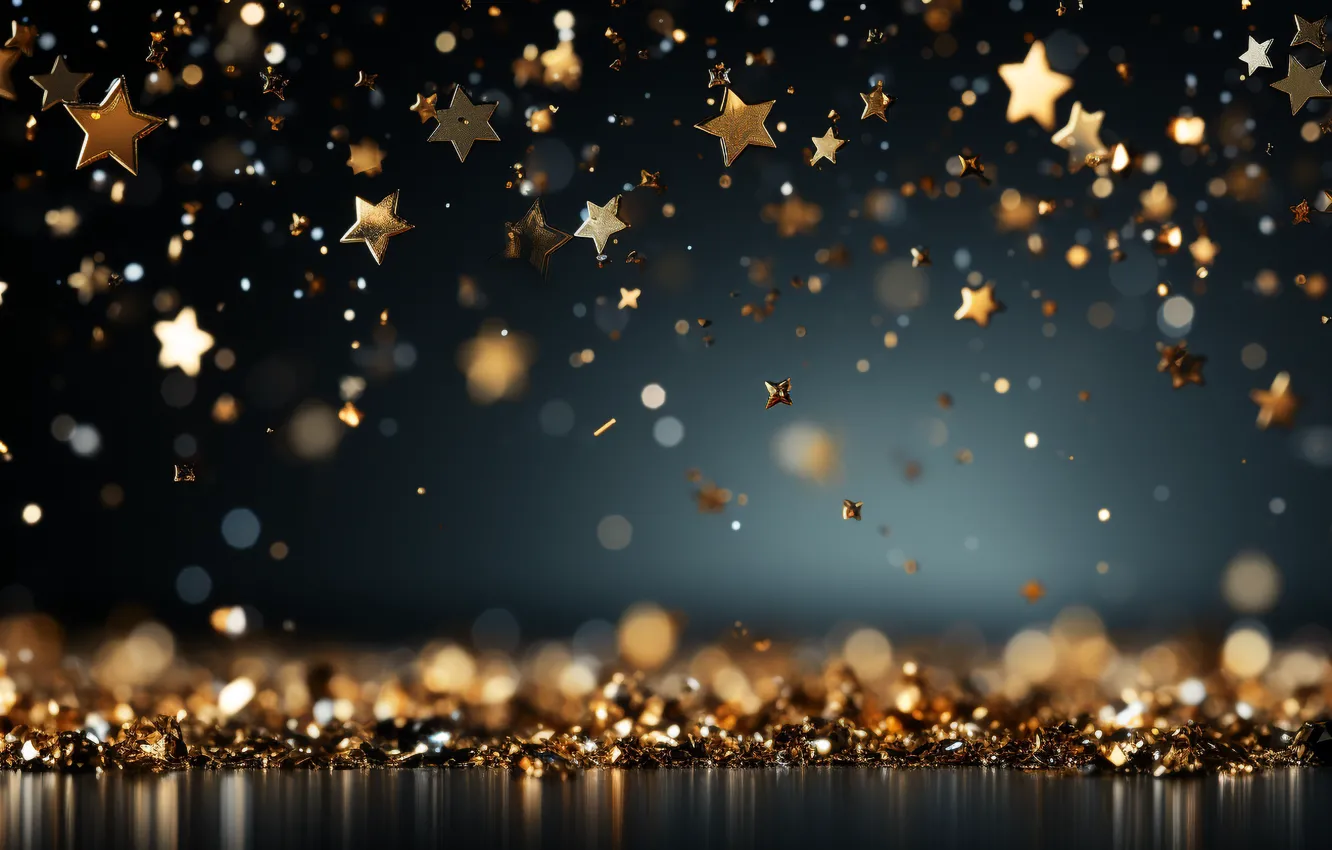Фото обои звезды, украшения, шары, Новый Год, Рождество, golden, new year, happy