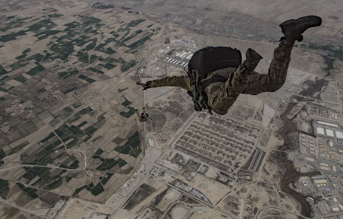 Фото обои земля, прыжок, парашютисты