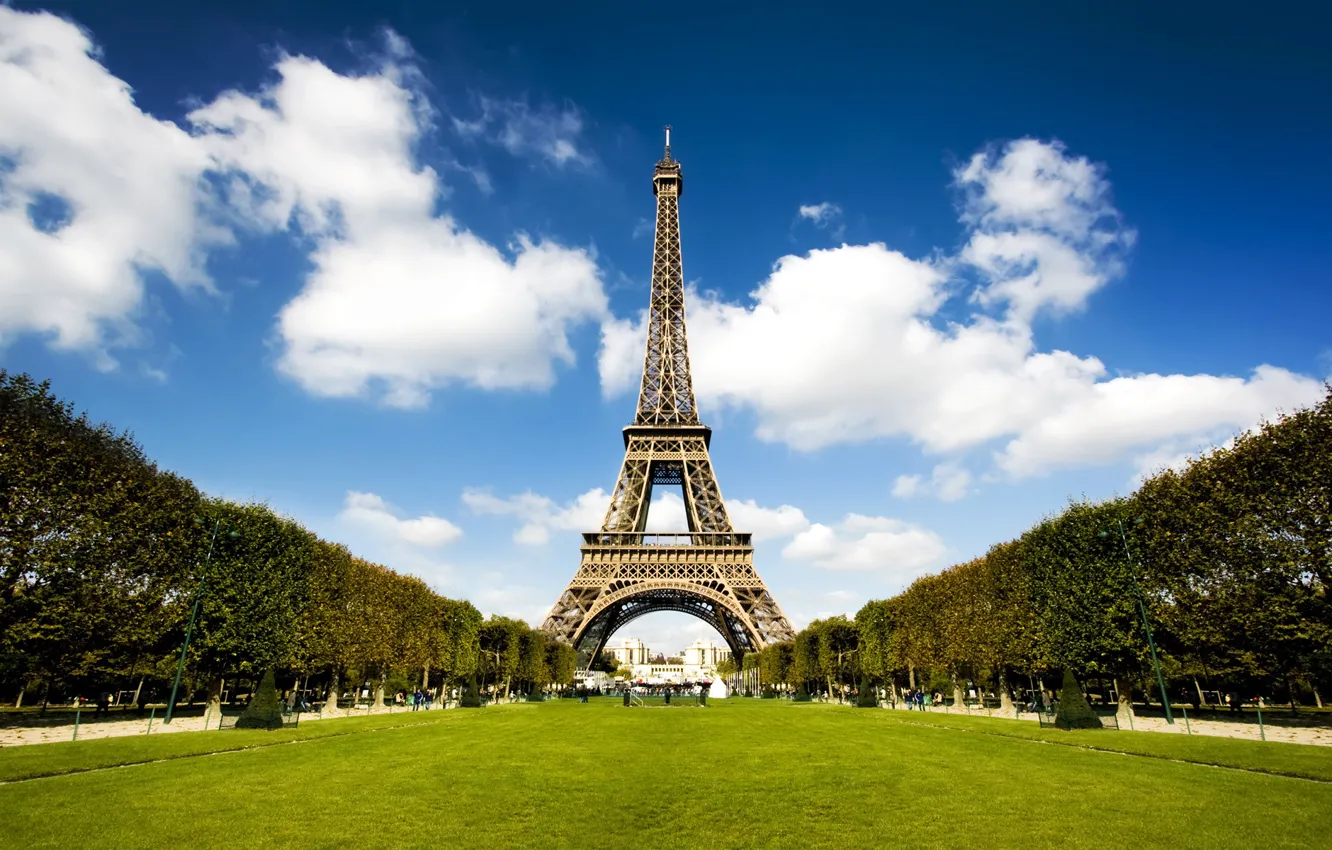 Фото обои эйфелева башня, Париж, день, аллея