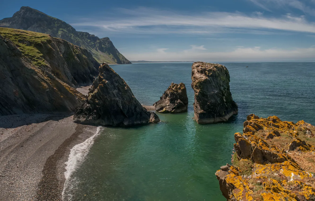 Фото обои море, небо, природа, скалы, Уэльс