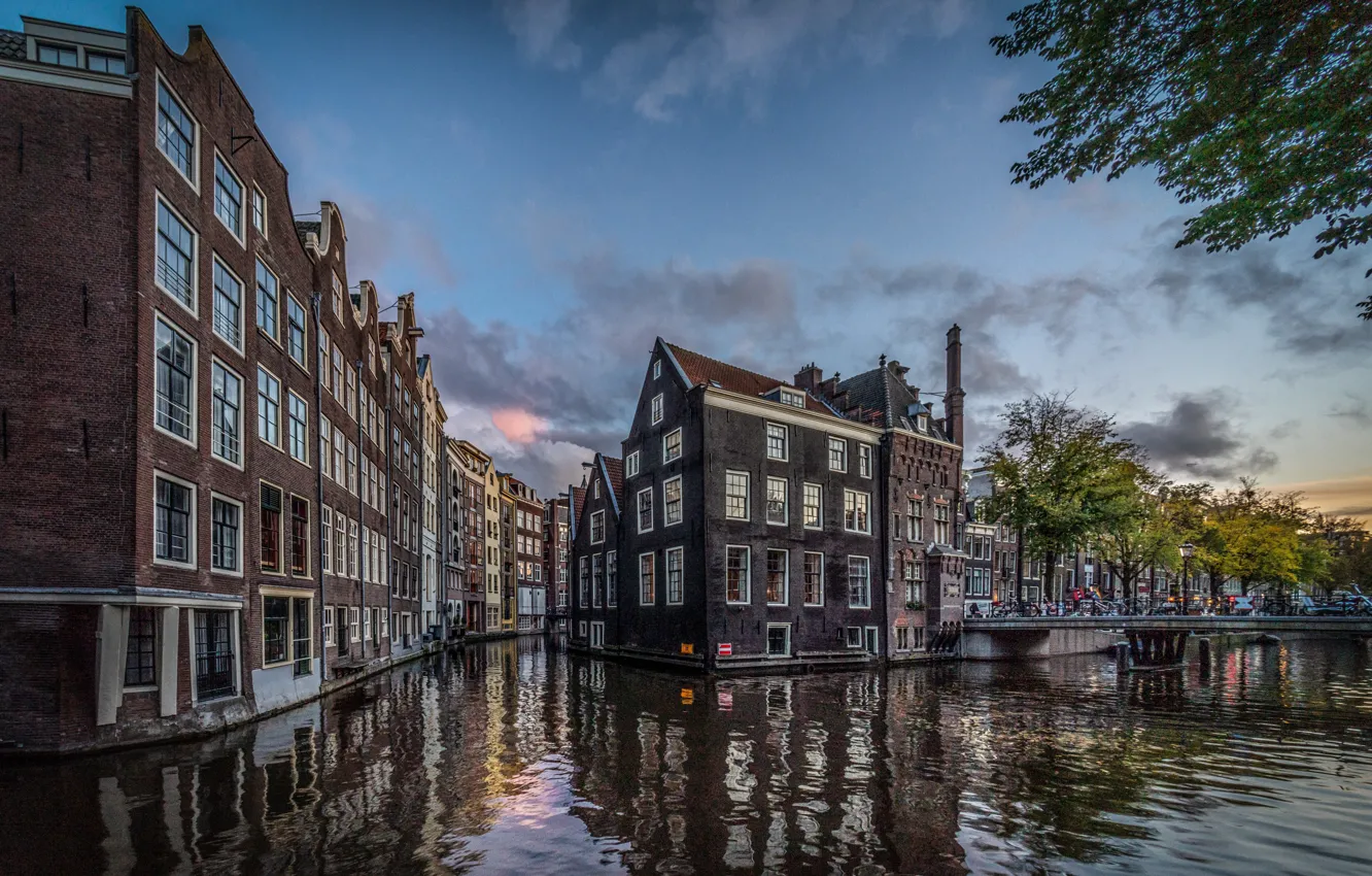 Фото обои мост, здания, дома, Амстердам, канал, Нидерланды, Amsterdam, Netherlands
