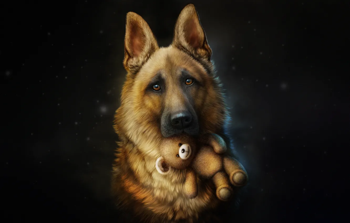 Фото обои Собака, Игрушка, Стиль, Овчарка, Dog, Fallout, Арт, Art