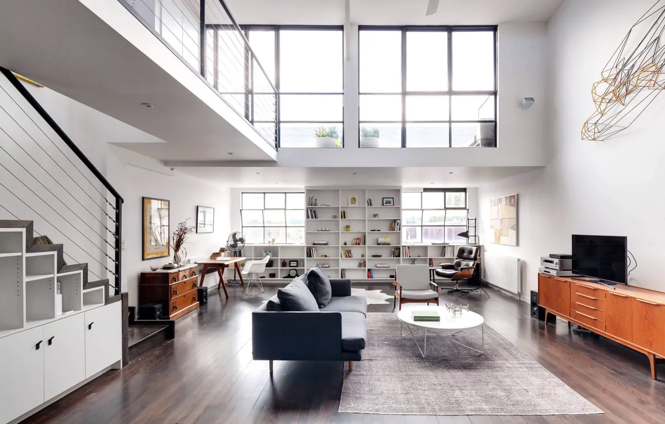 Фото обои вилла, интерьер, лестница, жилая комната, Fitzroy Warehouse