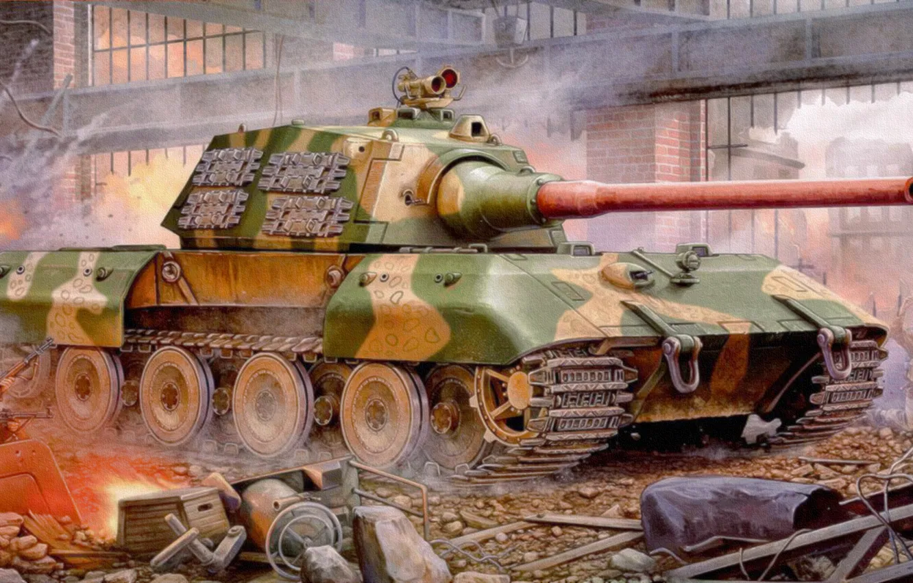 Фото обои war, art, painting, german, tank, Panzerkampfwagen E-100, panzer