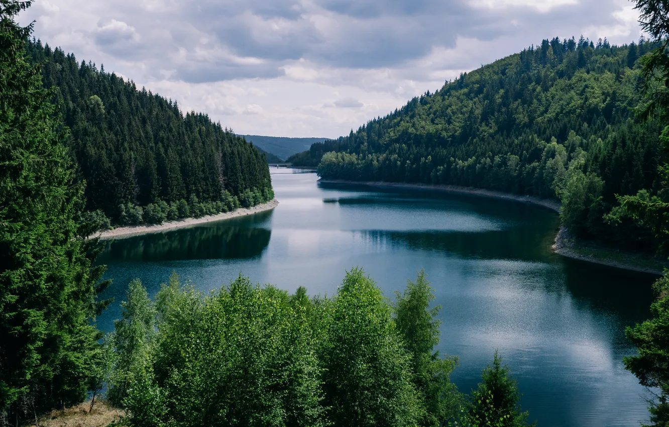 Фото обои river, sky, forests, germany, cloudy, surrounded, thuringia