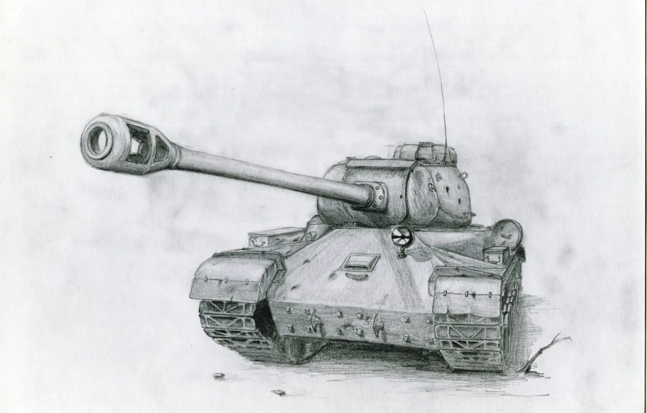 Фото обои пушка, карандашный рисунок, Советский танк, ИС-2