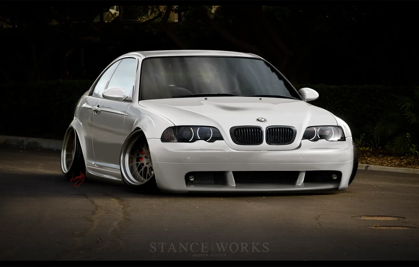 Фото обои дорога, low, BMW M3, stance works