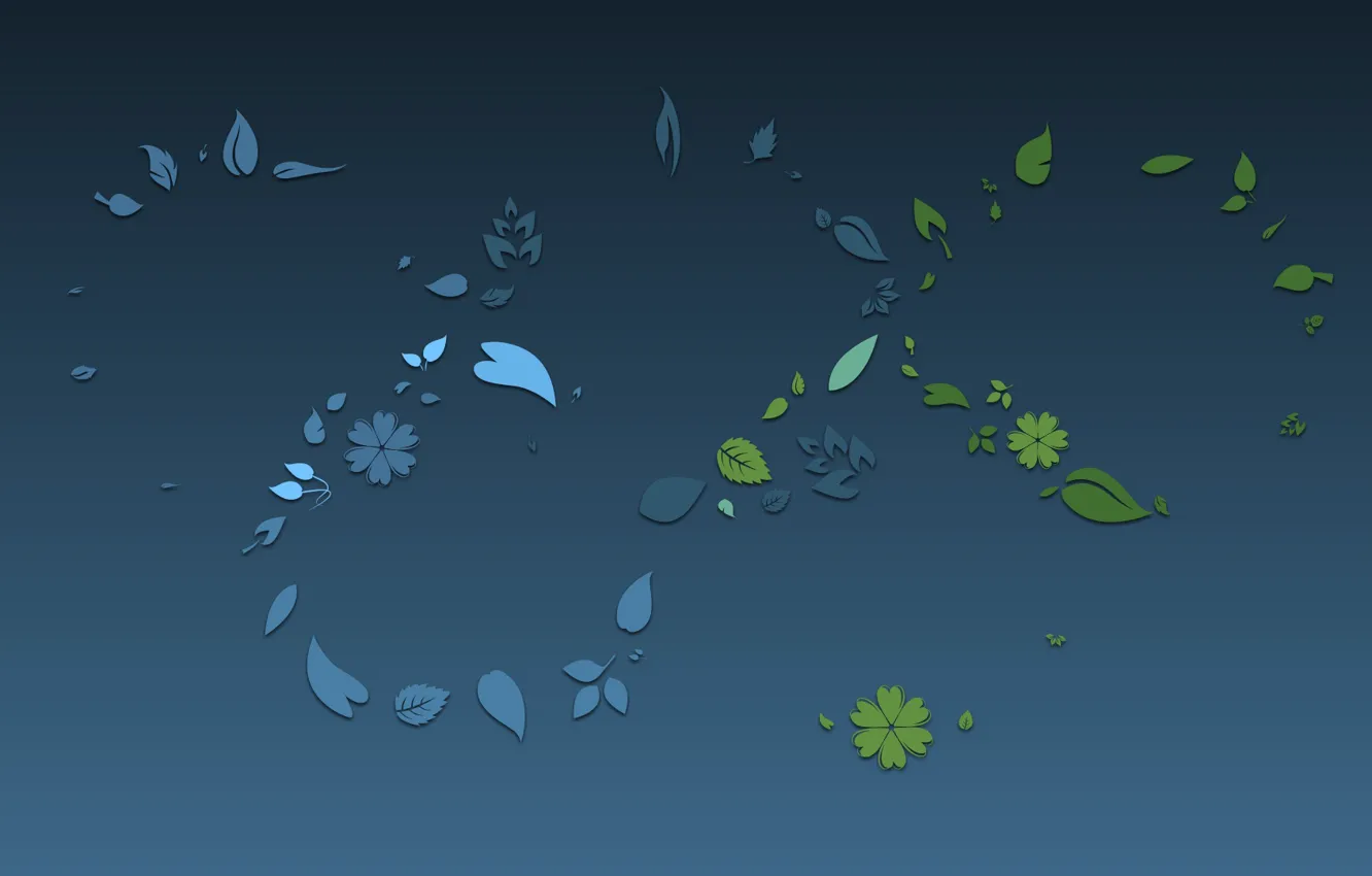 Фото обои цветы, зеленый, узор, текстура, листочки, синий фон
