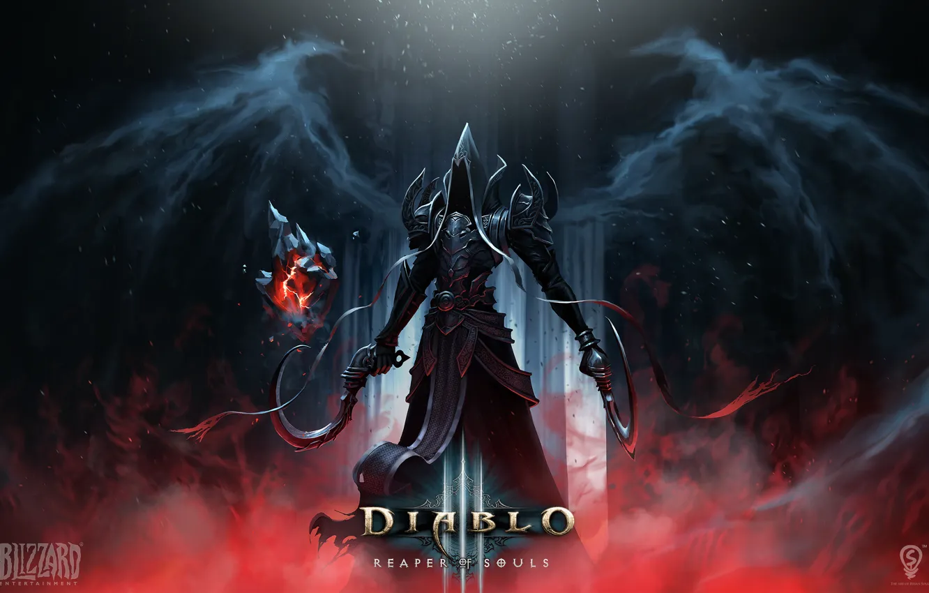 Фото обои свет, крылья, ангел, доспехи, серп, diablo, Reaper of Souls, Angel of Death