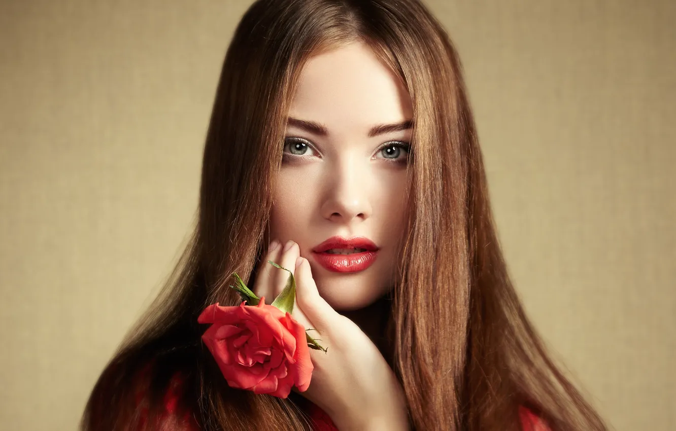 Фото обои взгляд, девушка, лицо, волосы, роза, портрет, красивая, Oleg Gekman
