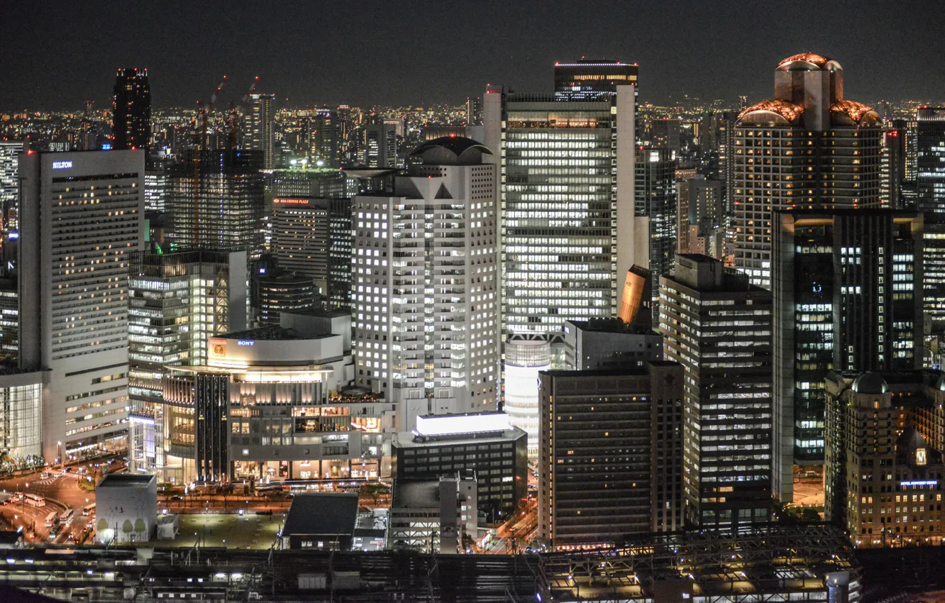 Фото обои ночь, city, здания, Япония, Japan, night, Osaka, Осака