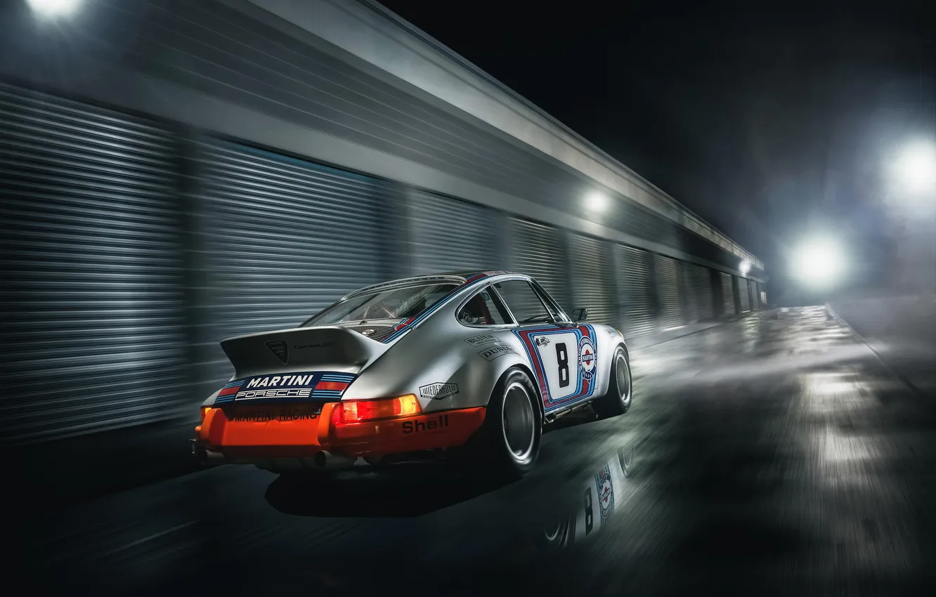 Фото обои ночь, 911, Porsche, порше, night, rear, RSR, Martini