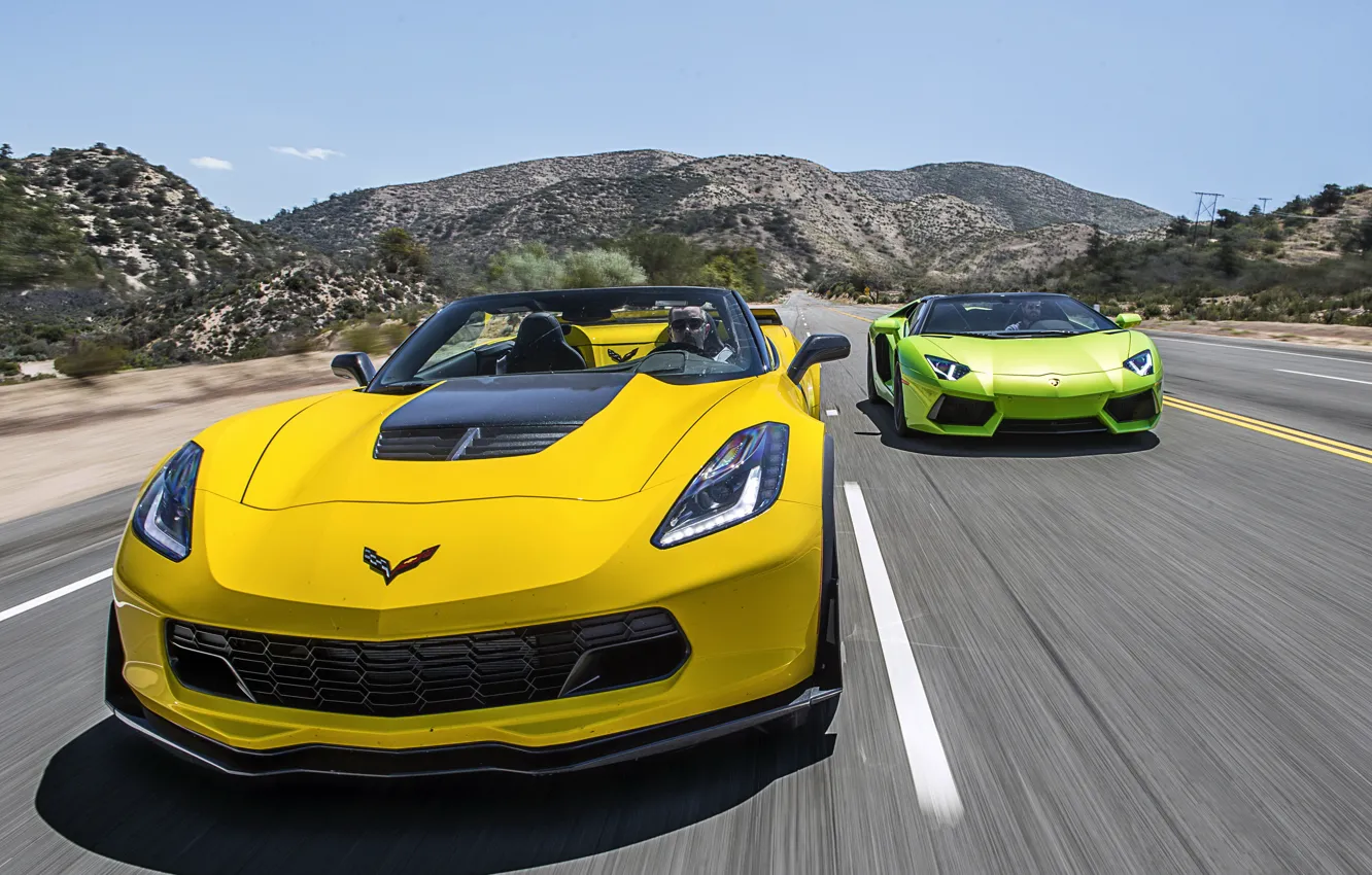 Фото обои Lamborghini, Z06, Corvette, Chevrolet, суперкар, кабриолет, шевроле, ламборджини