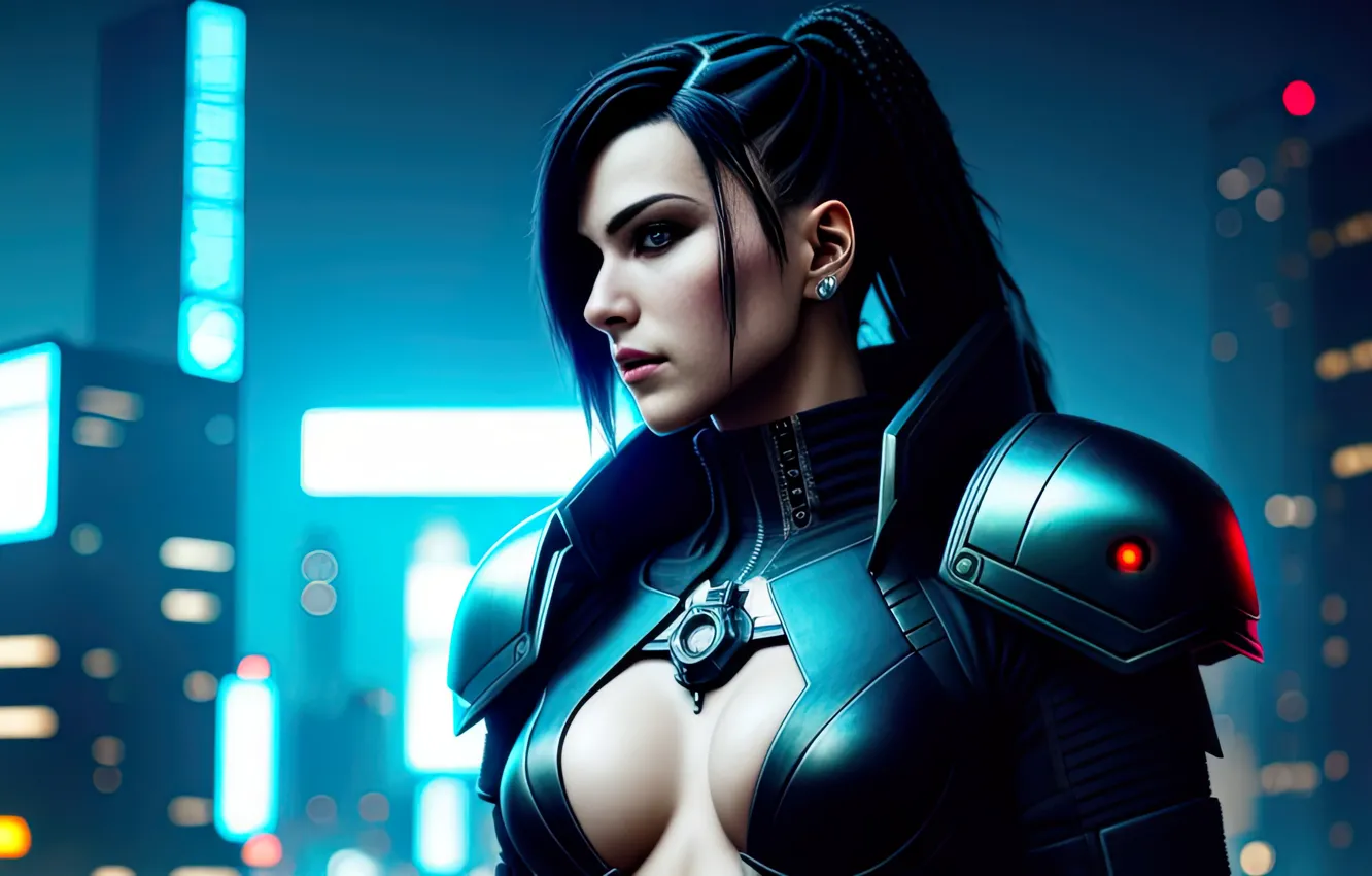 Фото обои girl, armor, art, cyberpunk, neuronet, Ai art, Stable diffusion, original ai-artwork