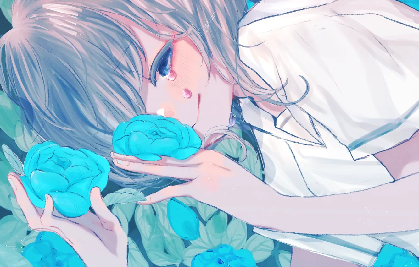 Фото обои лицо, розы, девочка