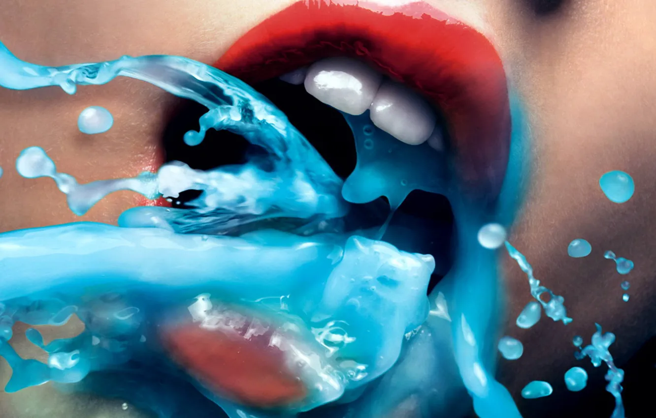 Фото обои вода, красный, голубой, губы