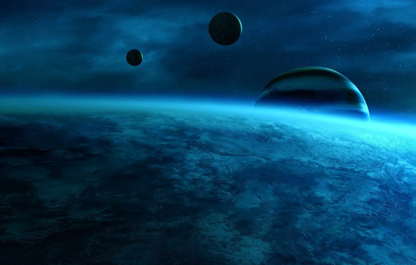 Фото обои космос, планеты, голубой цвет