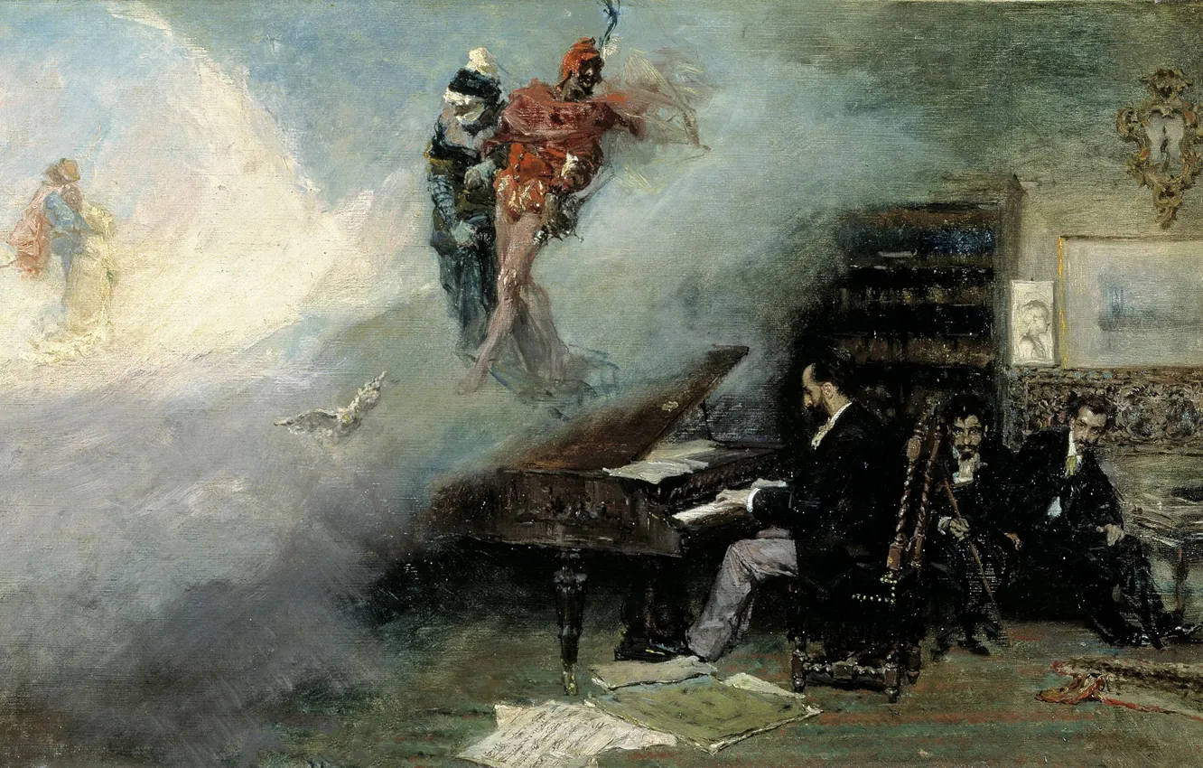 Фото обои музыка, картина, рояль, композитор, жанровая, Мариано Фортуни, Фантазия на Тему Фауста