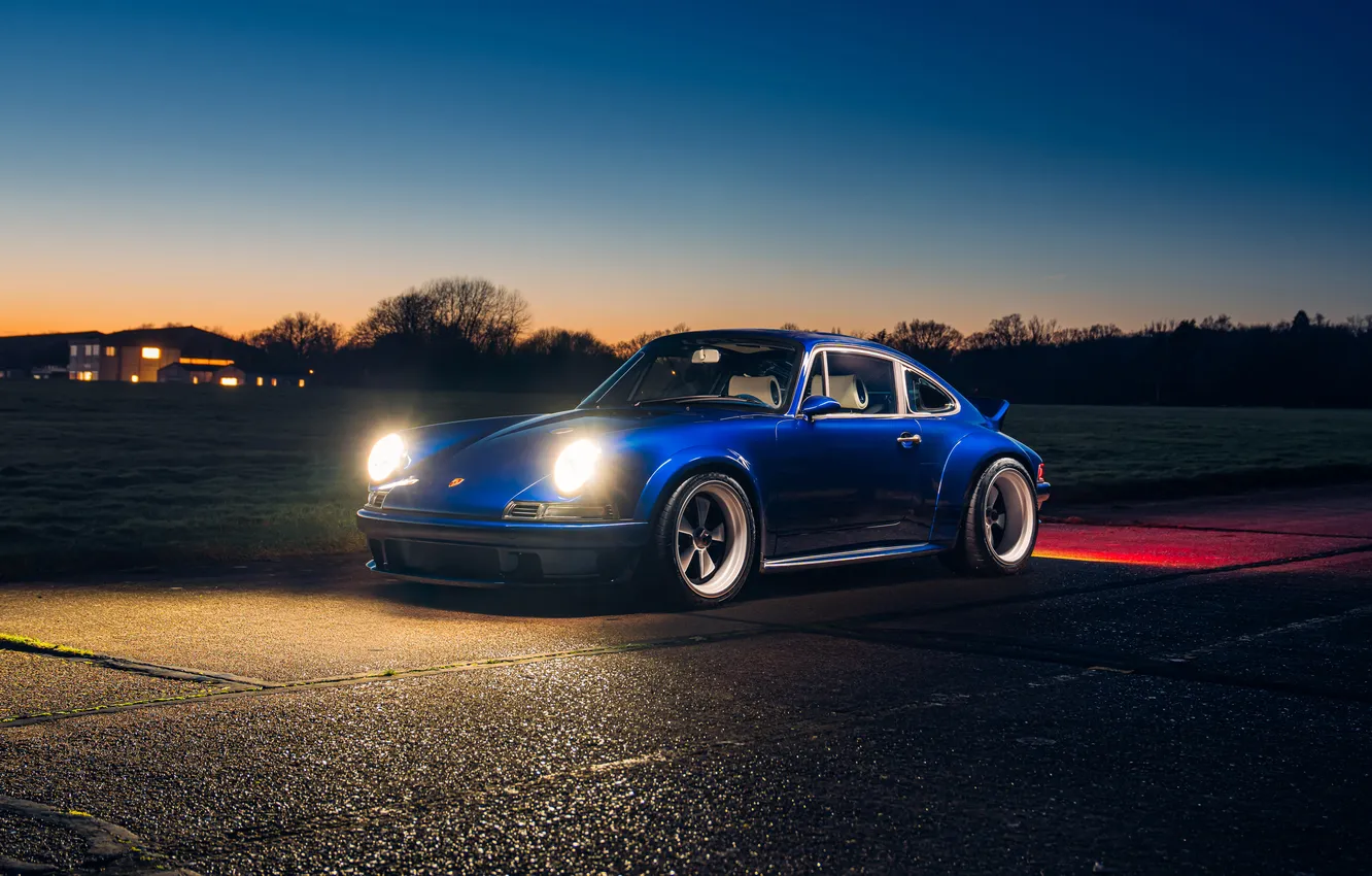 Фото обои Porsche, Blue, Porsche 911, Night, Road