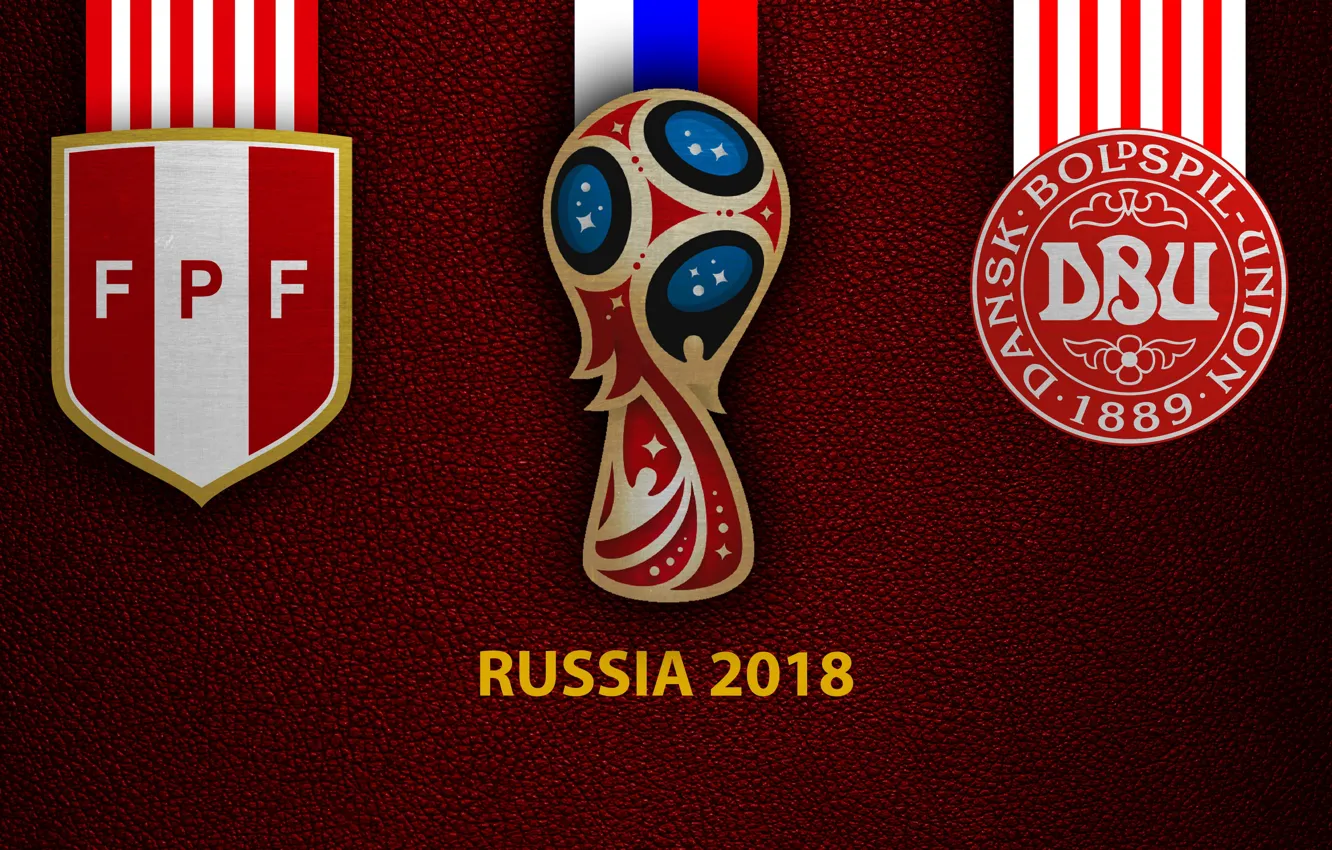 Фото обои wallpaper, sport, logo, football, FIFA World Cup, Russia 2018, Peru vs Denmark