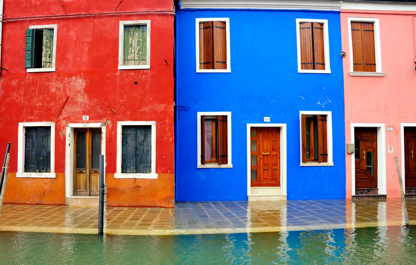 Фото обои краски, цвет, дома, Италия, Венеция, канал, остров Бурано