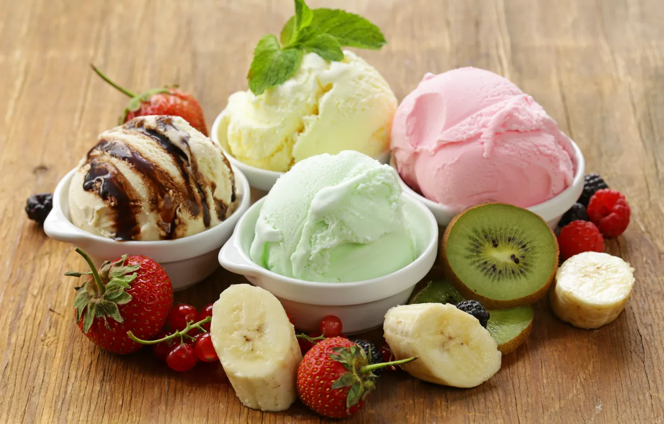 Фото обои ягоды, мороженое, фрукты, десерт