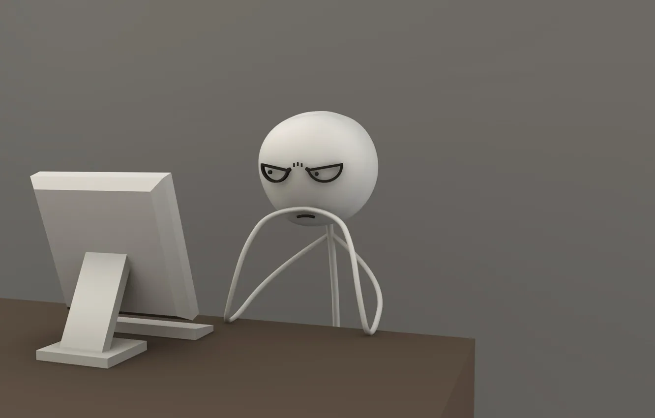 Фото обои компьютер, серый, мысли, человек, очки