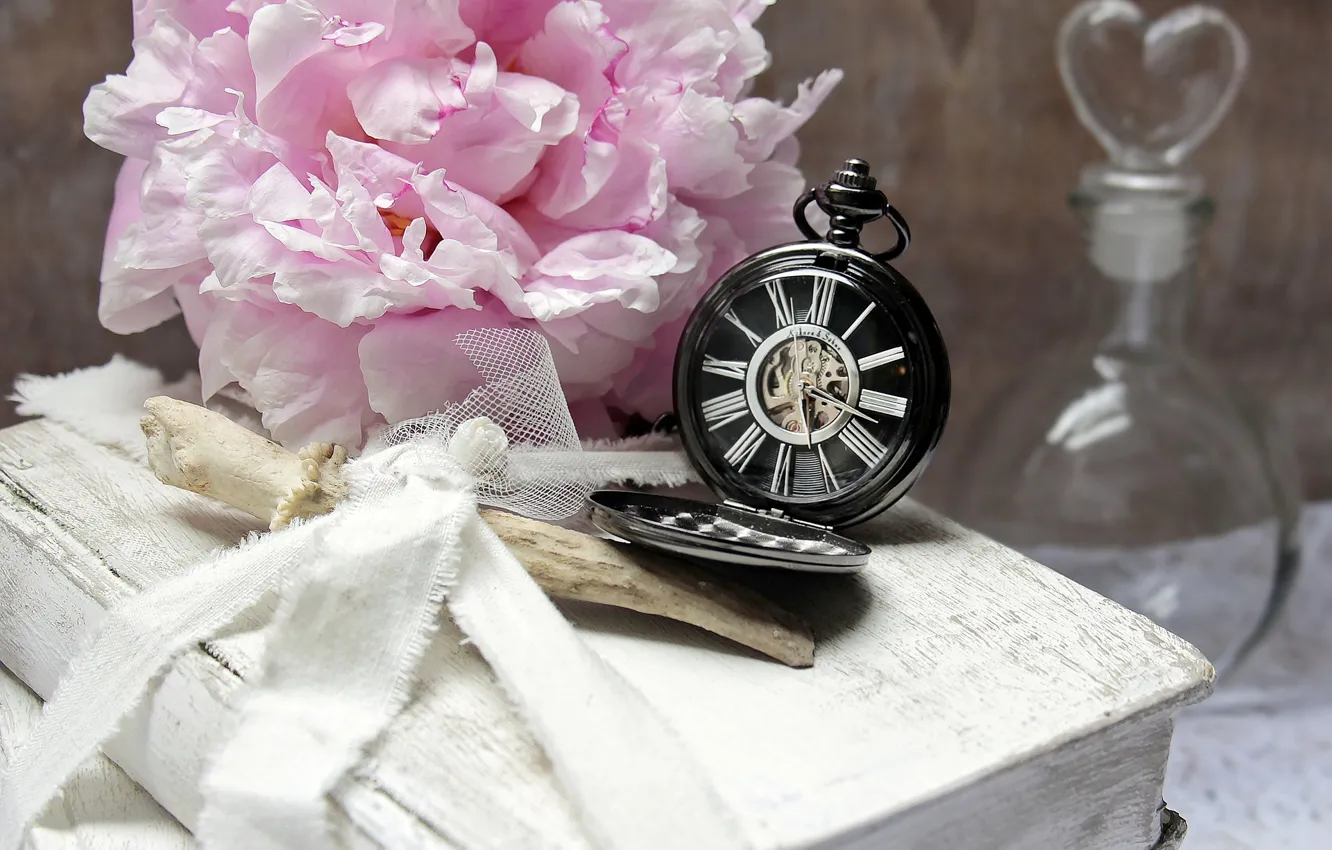 Фото обои цветы, часы, пионы