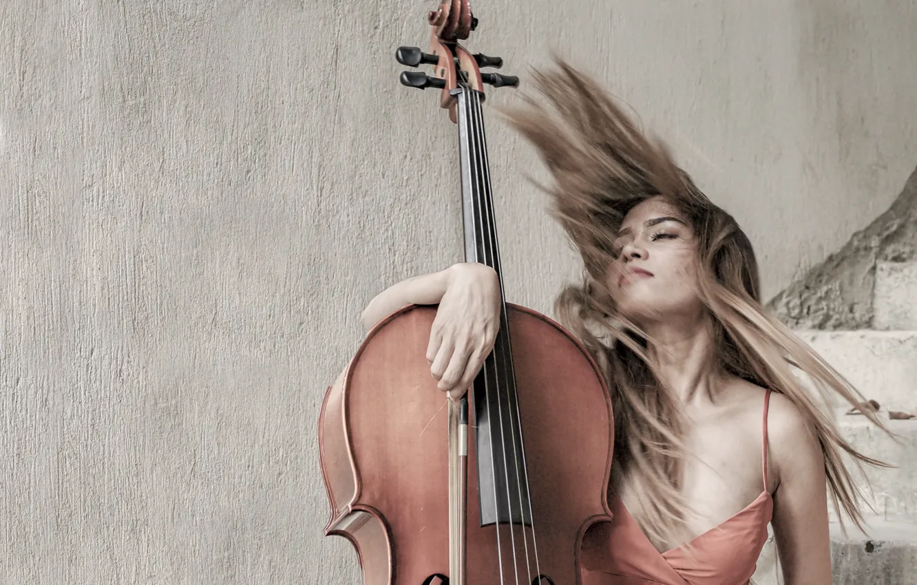 Фото обои девушка, музыка, виолончель