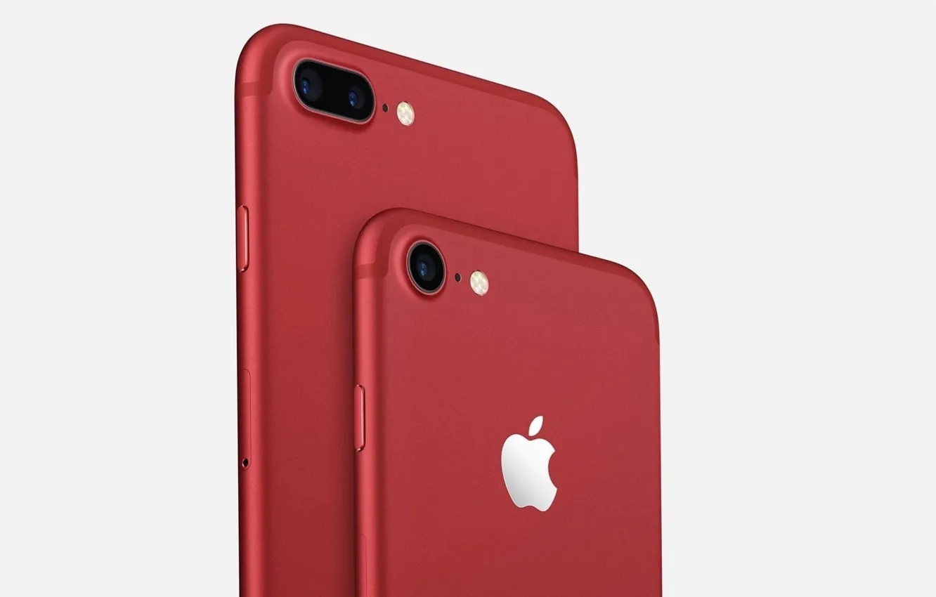 Фото обои Apple, iPhone, logo, smartphone, iPhone 7, iPhone 7 Plus Red, iPhone Red, iPhone 7 Red