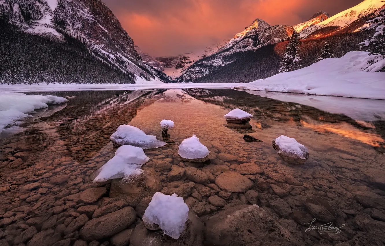 Фото обои зима, свет, утро, Канада, Альберта, скалистые горы, Январь, Национальный парк Банф