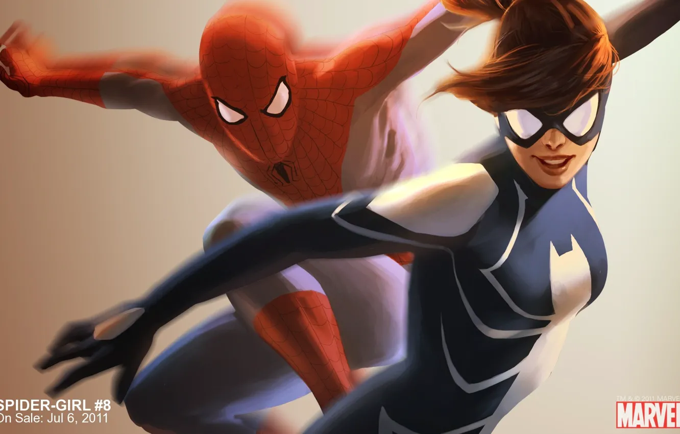 Фото обои Marvel, человек паук, spider man, девушка паук, spider girl