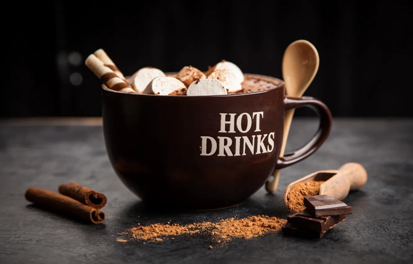 Фото обои кофе, шоколад, напиток, корица, какао