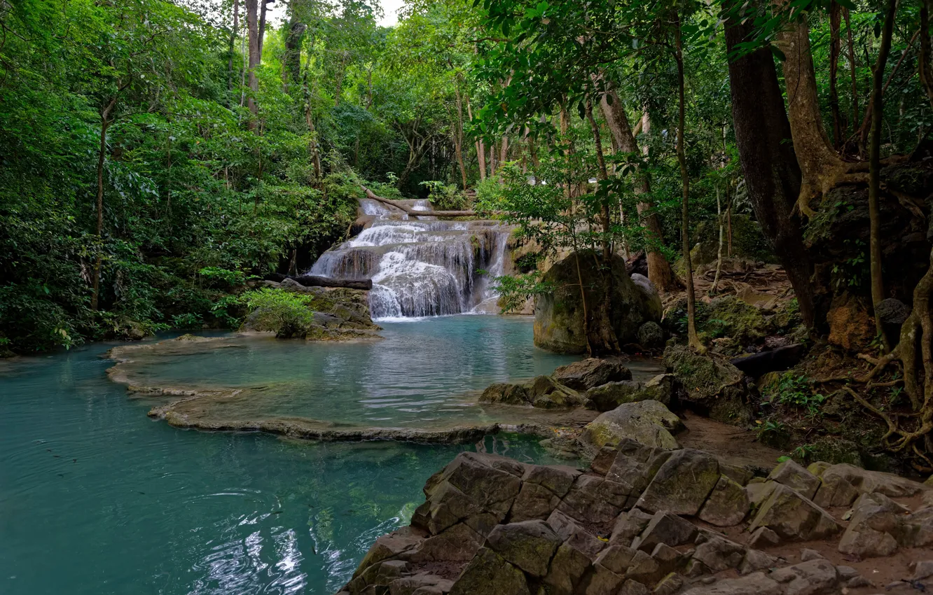 Фото обои ручей, камни, водопад, Таиланд, Erawan National park
