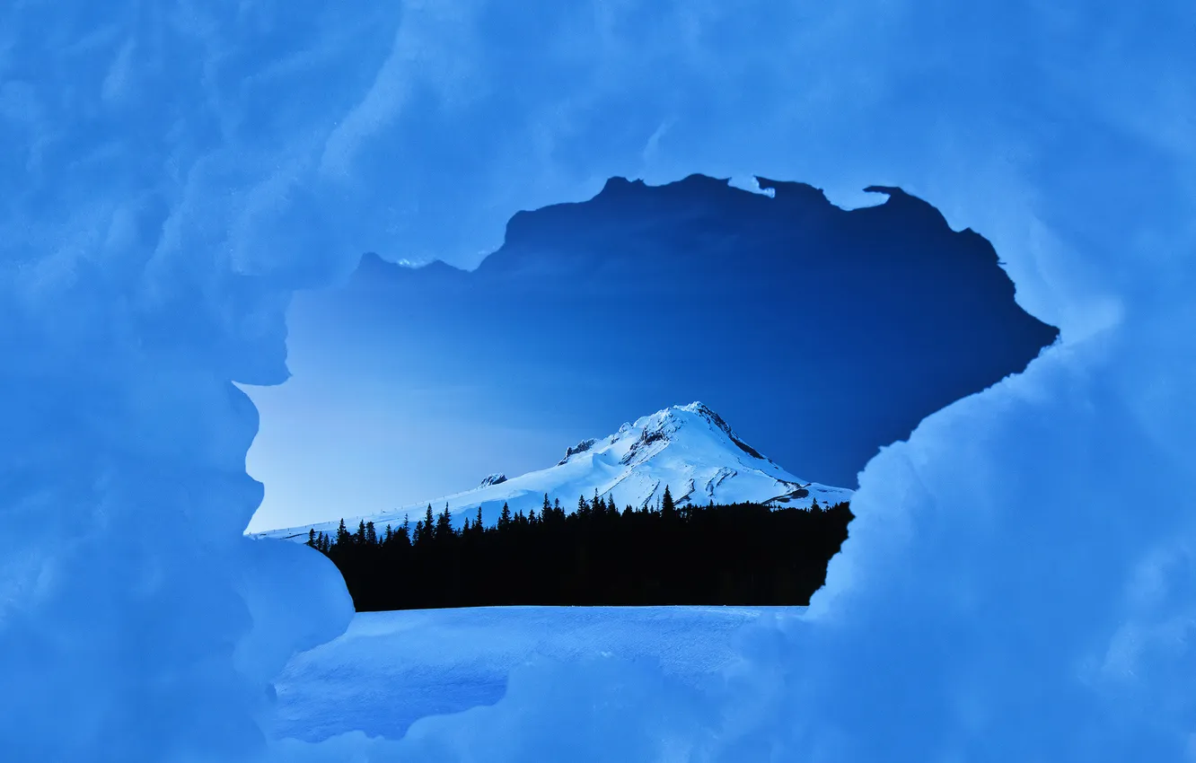 Фото обои небо, гора, лёд, Северная Америка, штат Орегон, Маунт-Худ, Стратовулкан, Белая река
