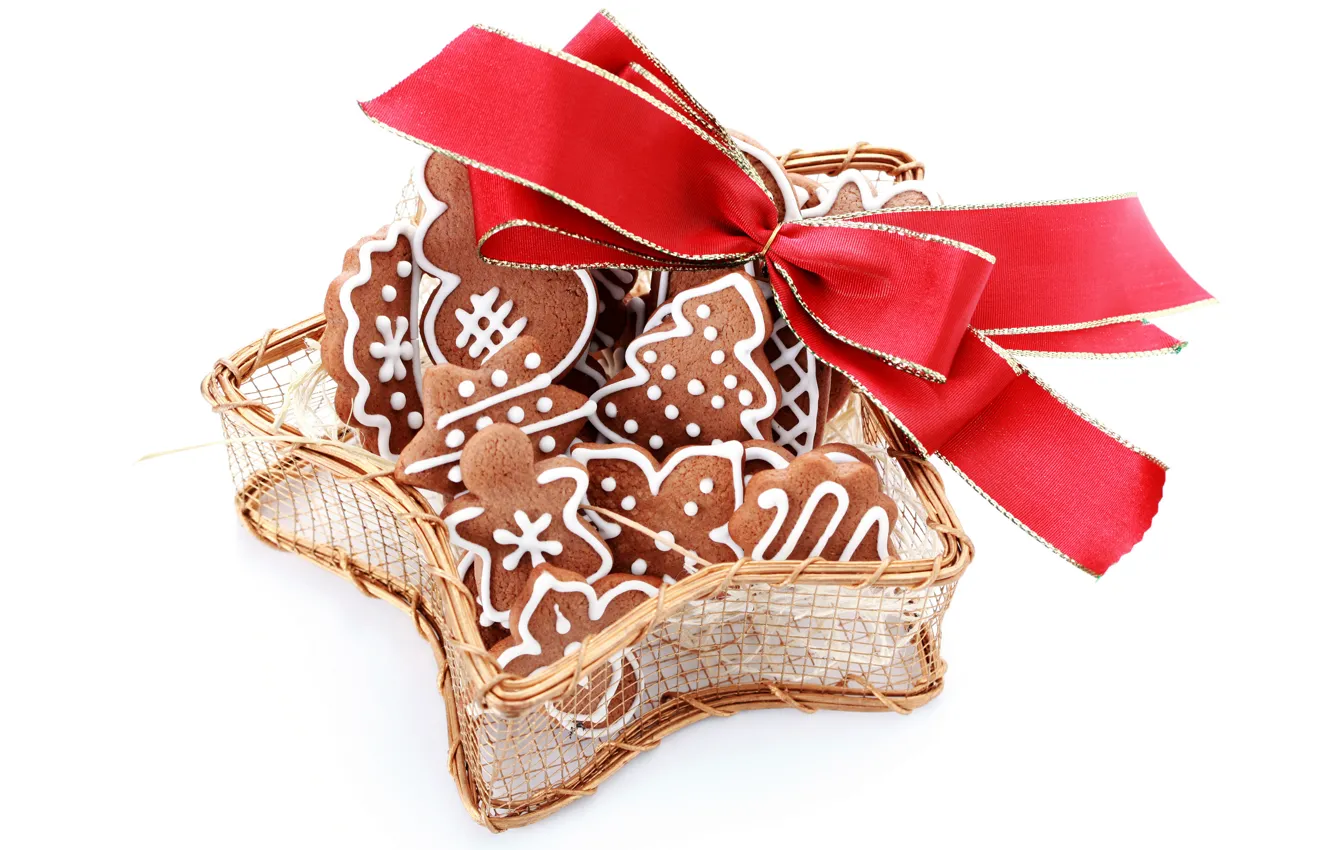 Фото обои печенье, Рождество, Новый год, бант, Christmas, выпечка, cookies, baking