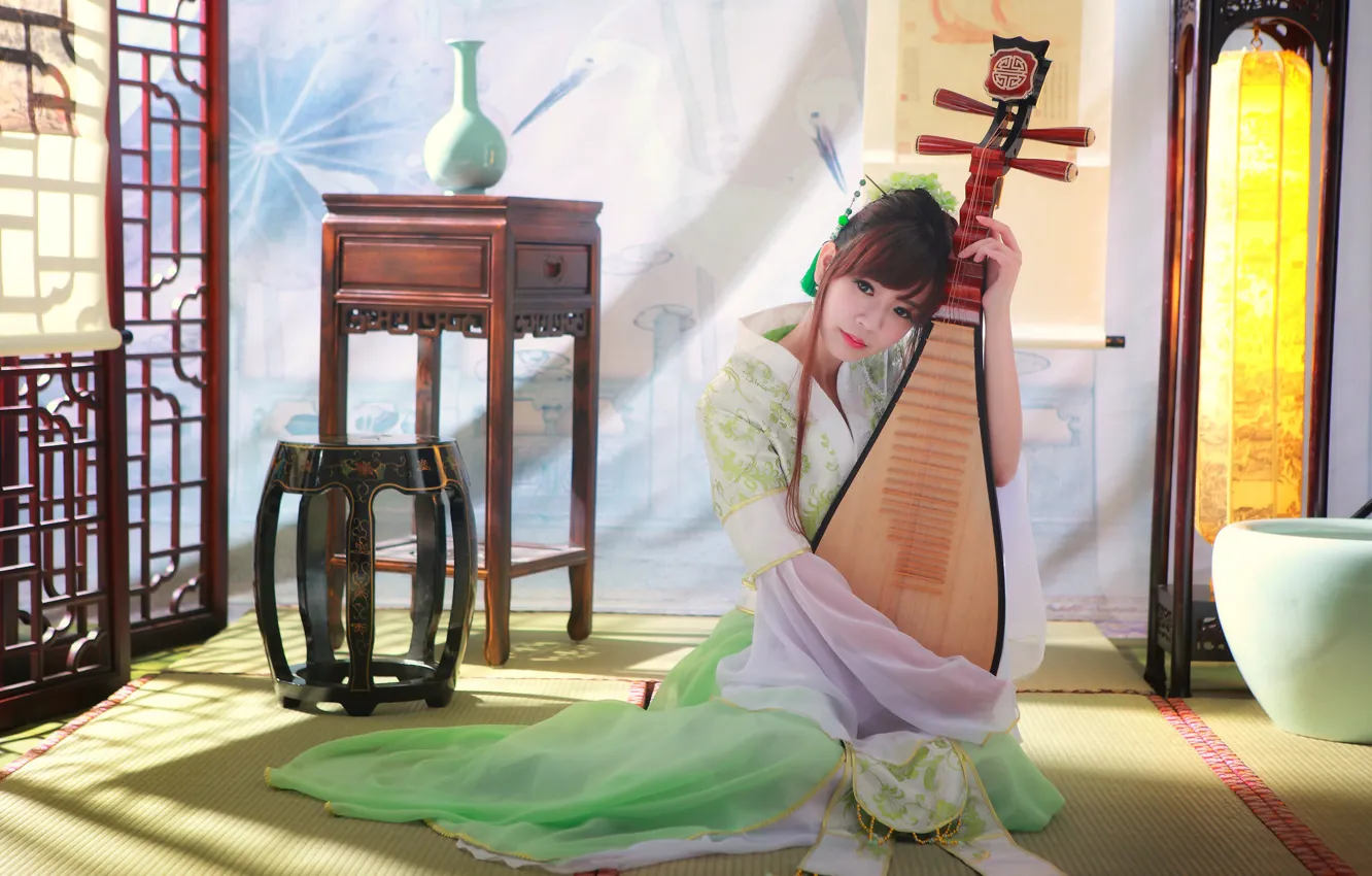 Фото обои девушка, музыка, инструмент, азиатка