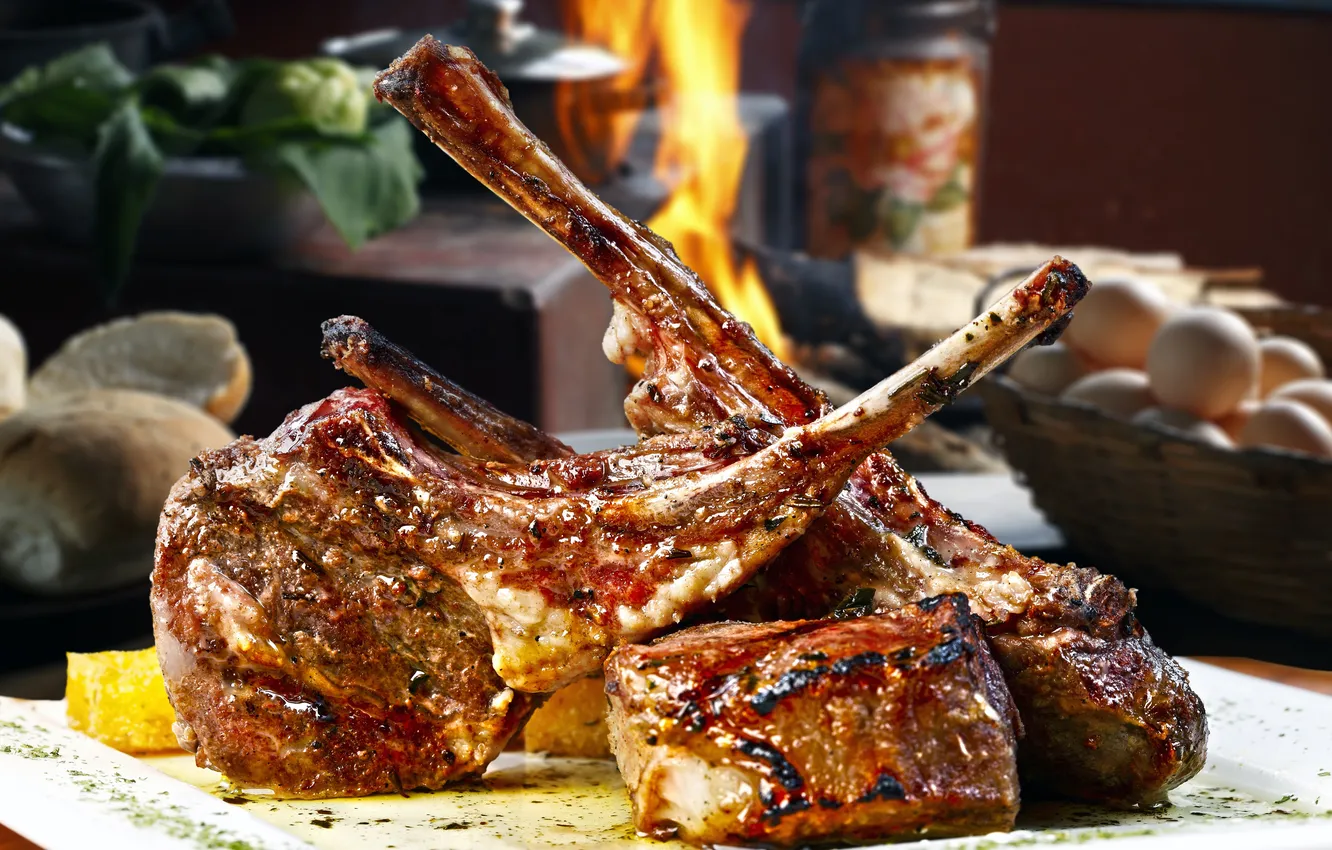 Фото обои food, grill, meat, restaurant, lamb, dish, chop, rack