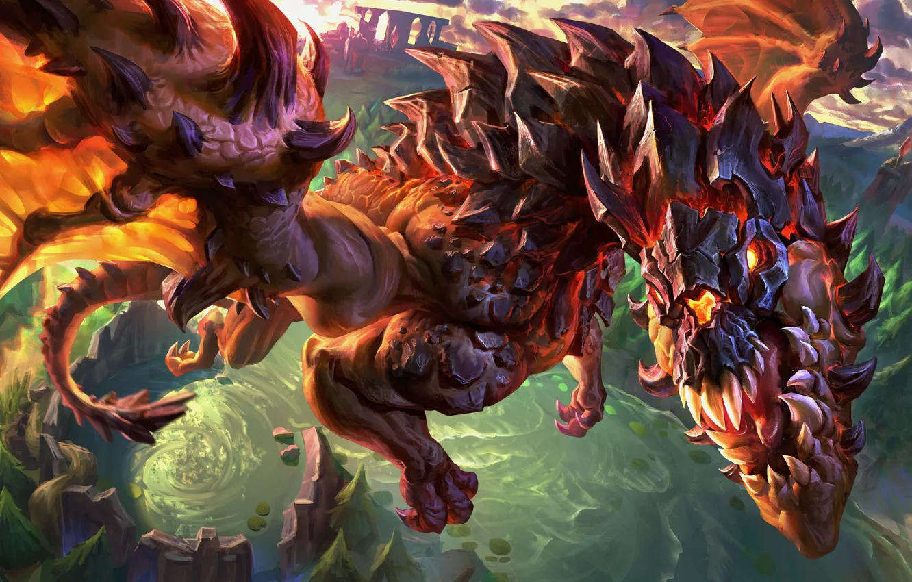 Фото обои озеро, дракон, League of Legends, Лига Легенд