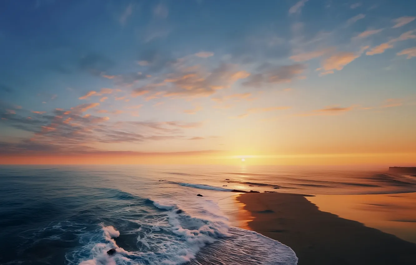 Фото обои море, закат, берег