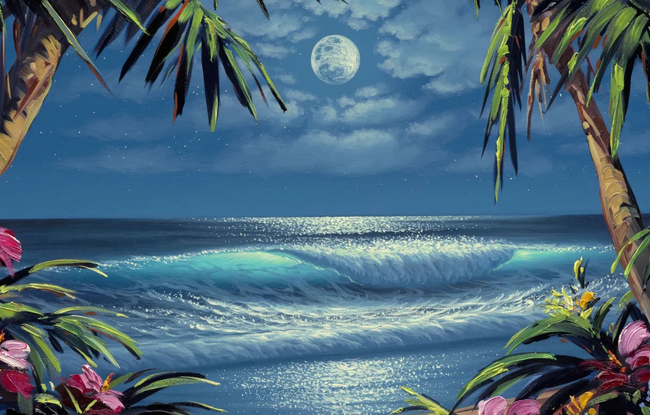 Фото обои Море, Ночь, Тропики, Фон, Night, Background, Sea, Tropics