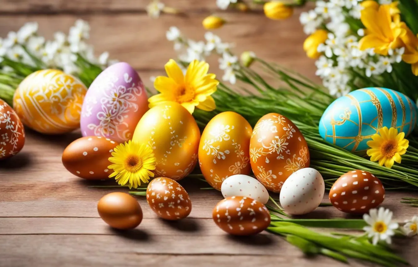 Фото обои цветы, яйца, весна, colorful, Пасха, happy, flowers, spring