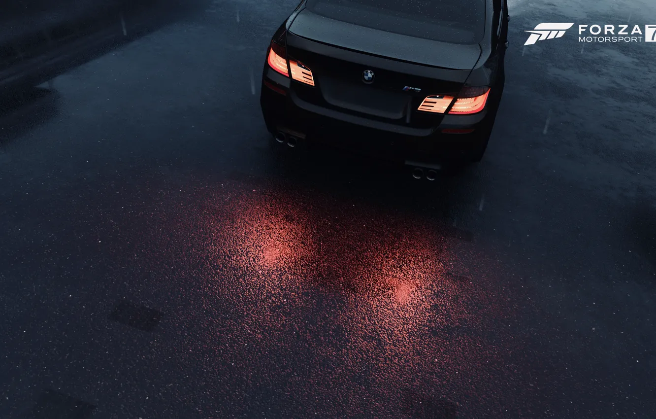 Фото обои HDR, BMW, Lights, Rain, F10 BMW M5, UHD, Forza Motorsport 7, 4K