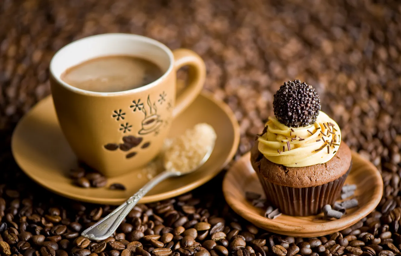 Фото обои кофе, шоколад, чашка, сахар, пирожное, конфета, крем, десерт