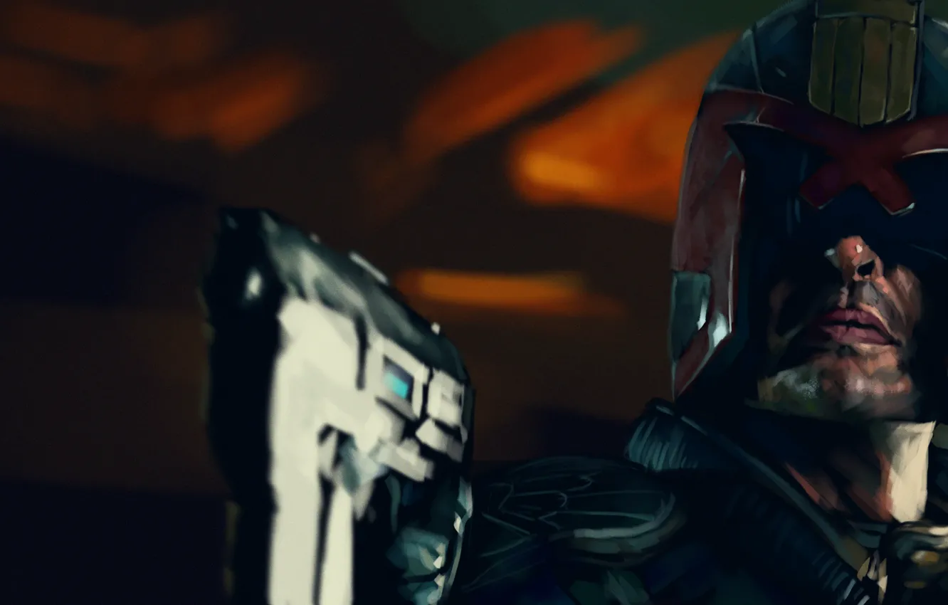 Фото обои пистолет, шлем, Dredd, Judge Dredd, судья дредд