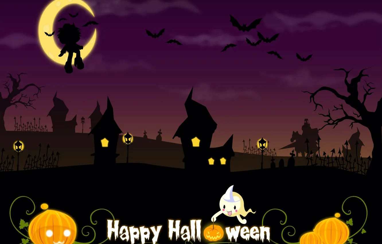 Фото обои ночь, город, праздник, месяц, Halloween, Хеллоуин, тени
