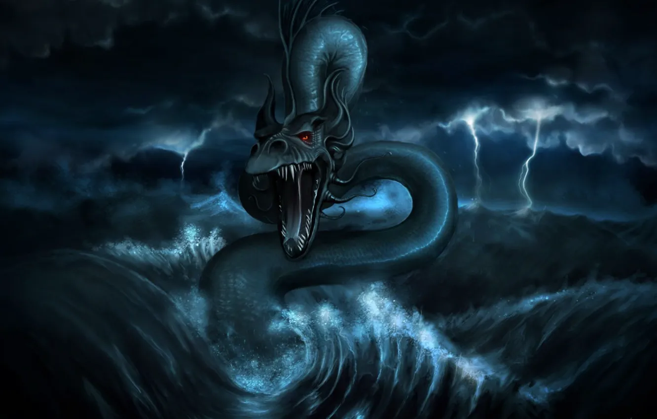 Фото обои дракон, рисунок, воды