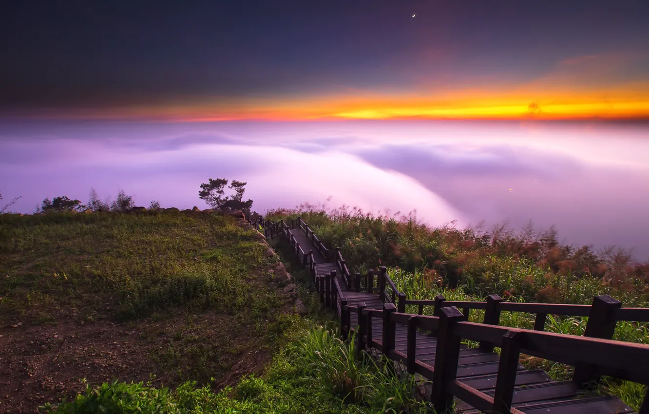 Фото обои небо, закат, лестница