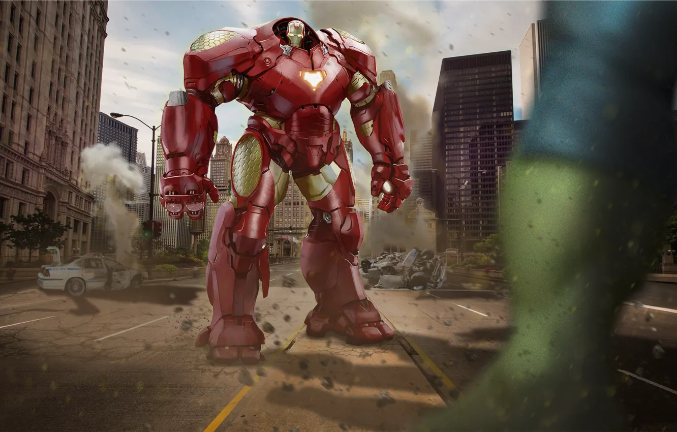Фото обои armor, art, hulk, iron man, avengers, Avengers: Age of Ultron, hulkbuster