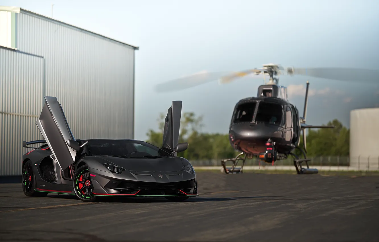 Фото обои Grey, Helicopter, Aventador